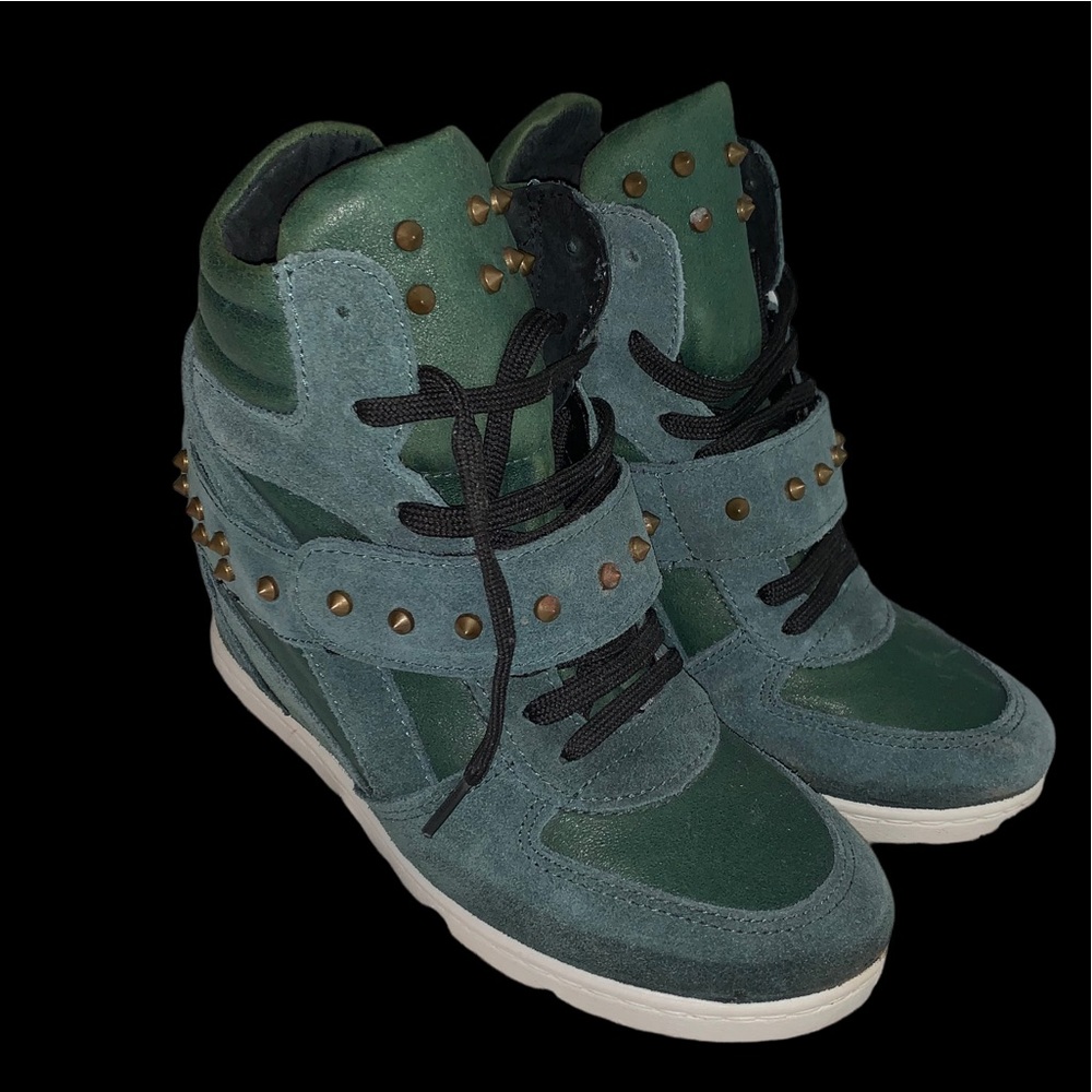 Modern Vice Hidden Wedge Boots 37 Suede Studded Sz 37/US 7 Made In Italy